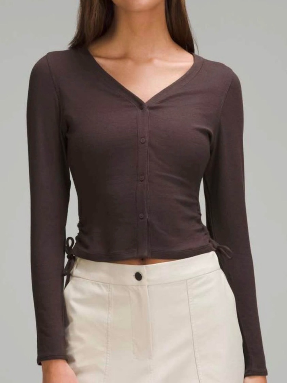 Lululemon Brown Cinched Ribbed Cardigan Size 8 - Picture 1 of 2